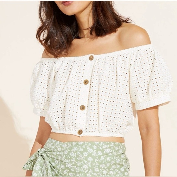 Eberjey Portola Eyelet White Off The Shoulder Top Size Small - Picture 2 of 6